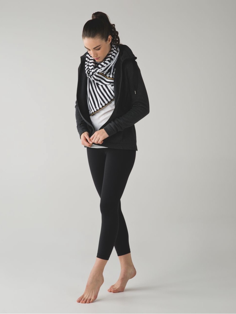 Lululemon Black White Apex Stripe Vinyasa Infinity Scarf Snap Zipper